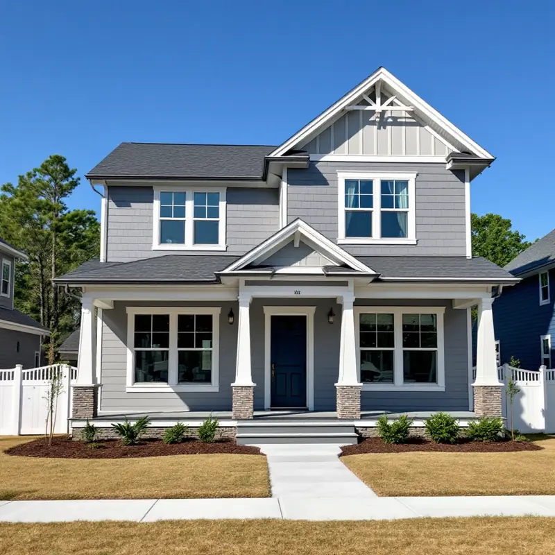 Renovated craftsman home with new gray siding and a fresh shingle roof